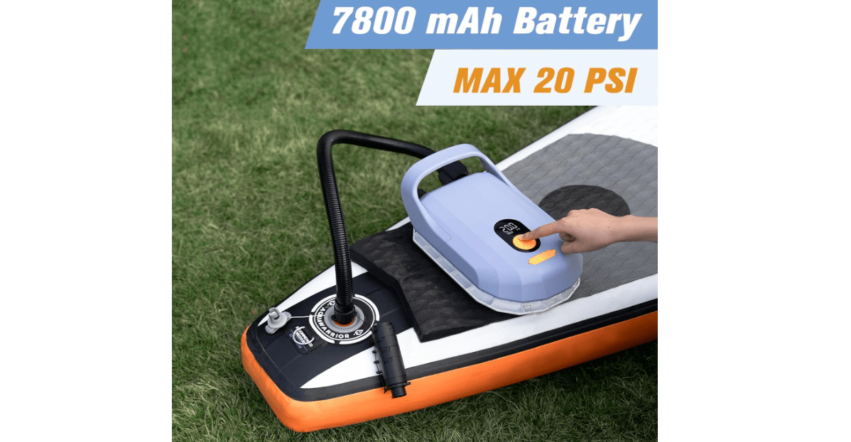 AIRBANK Rechargeable SUP Pump Whale Shark Pro, Fast Inflation & Deflation Paddle Board Pump 20PSI, Auto-Off Air Pump for Kayak, Inflatables, Boats, Kite Wings, Mattress 
