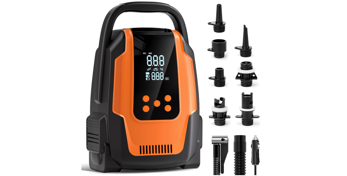 Electric Paddle Board Pump, 50PSI High Pressure Portable SUP Air Pump with Auto-Off and Deflation Function, 12V DC Car Connector for Stand Up Paddle Boards, Car Tires, Boats, Kayaks 