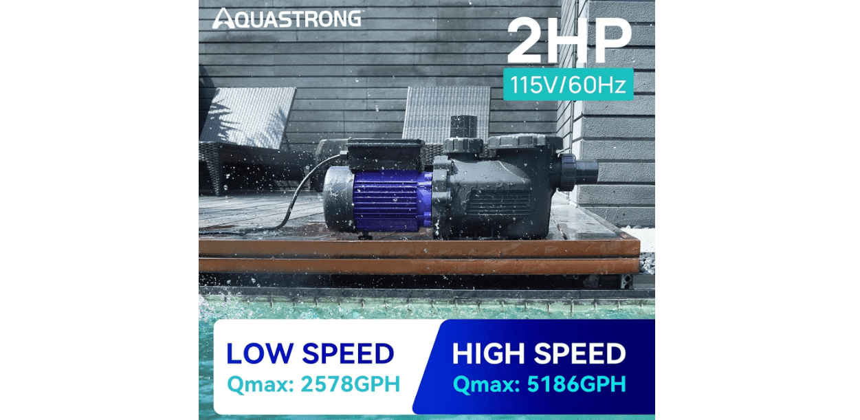 AQUASTRONG In/Above Ground Pool Pump, High Flow (Dual Speed with Timer, 2HP, 5186 GPH, 115V) 