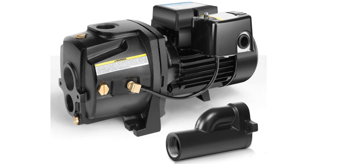 Acquaer 1HP Shallow/Deep Well Jet Pump, Cast Iron Convertible Pump with Ejector Kit, Well Depth Up to 25ft or 90ft, 115V/230V Dual Voltage, Automatic Pressure Switch 