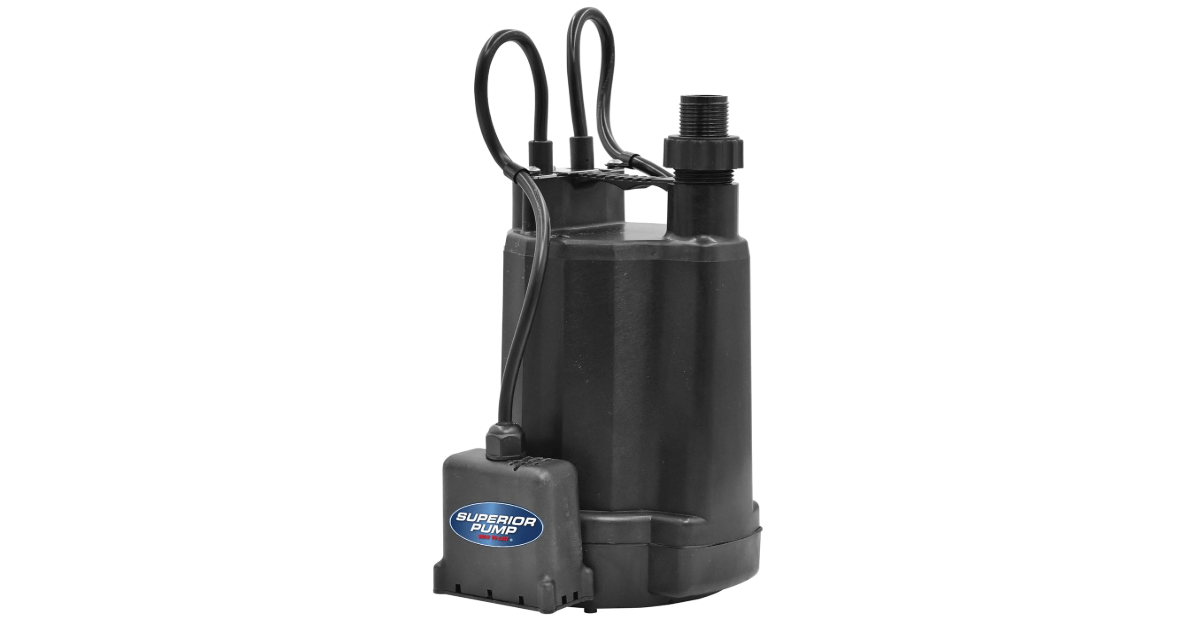 Superior Pump 91246 1800GPH Thermoplastic Automatic Utility Pump, 1/4 HP 