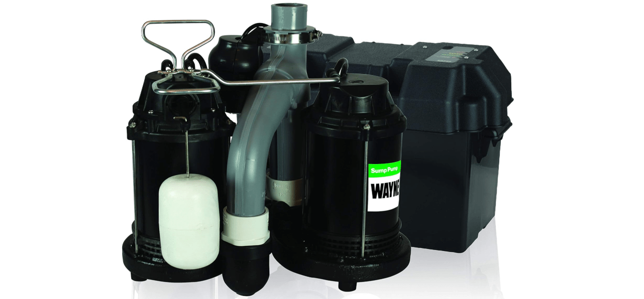 WAYNE - 1/2 HP Basement [Sump] [Pump] System with Integrated Vertical Float Switch and 12 Volt [Battery] Back Up Capability, [Battery] Not Included - Up to 5,100 Gallons Per Hour - Heavy Duty 