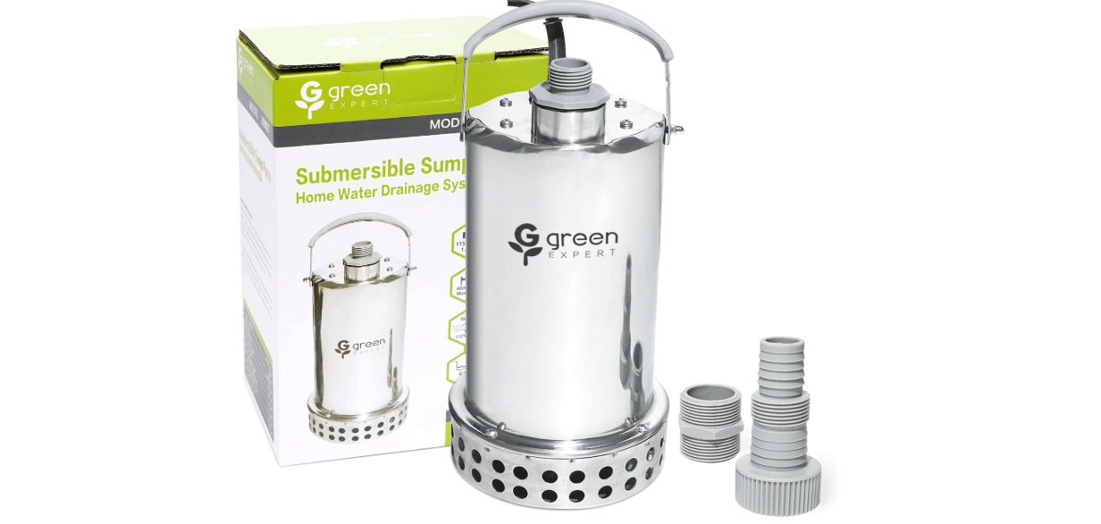 Green Expert 1HP Submersible Sump Pump 4000GPH High Flow Full Stainless Steel 25FT Power Cord Fast Water Drainage for Flood Pool Garden Pond Hot Tub Rain Barrel Heater Flush Household Drain System 