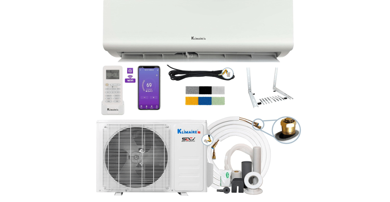 Klimaire Do-It-Yourself 24,000 BTU 19 SEER2 Mini Split Inverter A/C Heat Pump with 25-ft Pre-Charged Installation Kit and Wall Mounting Brackt - 230V 