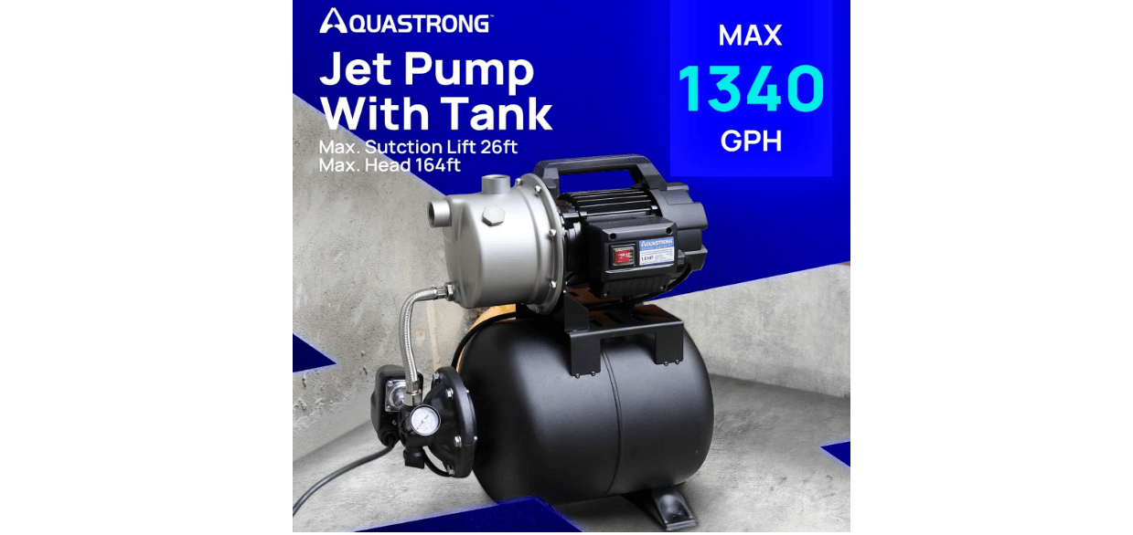 Aquastrong 1.6 HP Shallow Well Pump with Pressure Tank, 1320 GPH, 115V, Stainless Steel Irrigation, Automatic Water Booster Jet Pump for Home, Garden, Lawn 