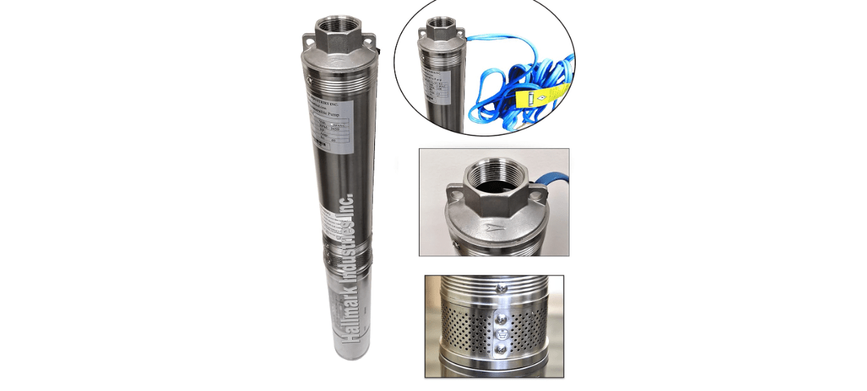 Hallmark Industries MA0414X-7 Deep Well Submersible Pump, 1 hp, 110V, 60 Hz, 33 GPM, 207' Head, Stainless Steel, 4" 