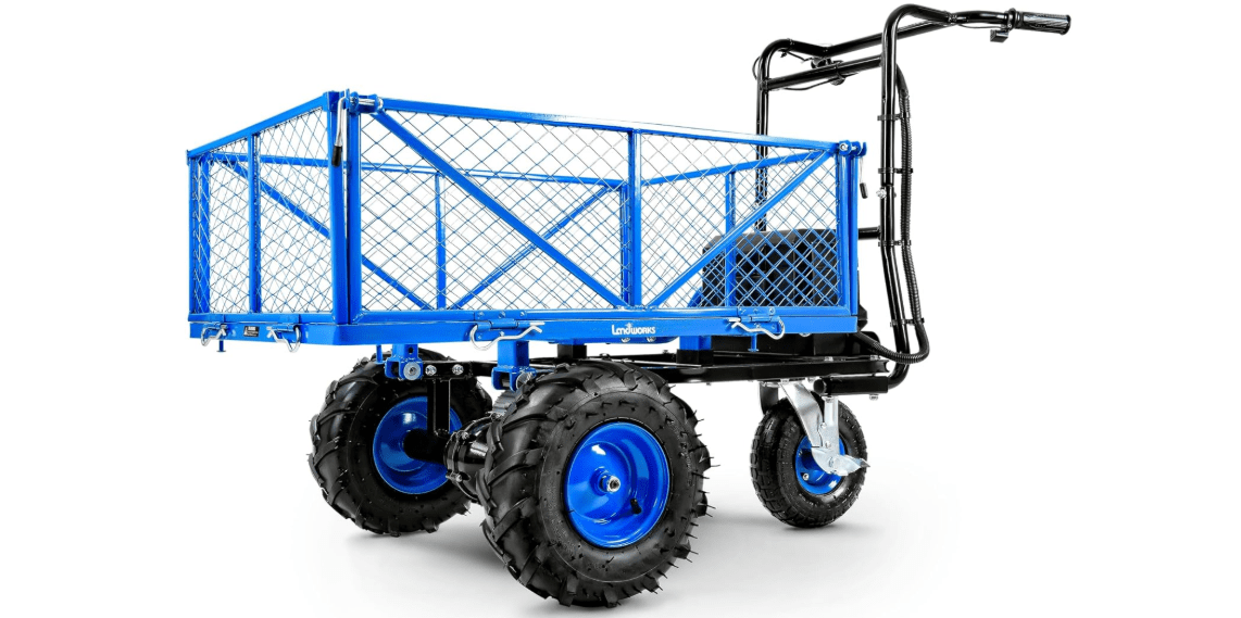 Landworks Utility Service Cart Wheelbarrow Power Wagon, Super Duty Electric 48V DC Li-Ion Battery Powered, 500 lbs Load & 1000+ lbs Hauling Capacity, Farm & Garden Dump with Modular Cargo Bed 