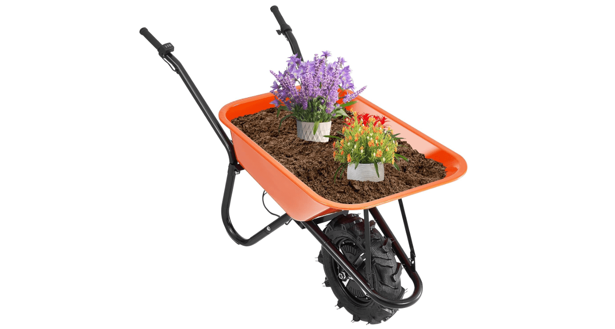 VEVOR Electric Wheelbarrow Cart, 500W Powered Utility Garden Wagon Dump Cart, 4 Cu. Ft. Load & 330 lbs Capacity with Metal Handle & 16" Track Wheels, One Wheel Barrow Yard Cart & Wagons for Lawn Farm 