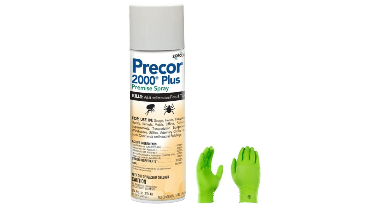 Precor 2000 Plus Premise Spray with USA Supply Protective Gloves and Pest ID Card - Prevents reinfestation and flea Build-up for 7 Months - 