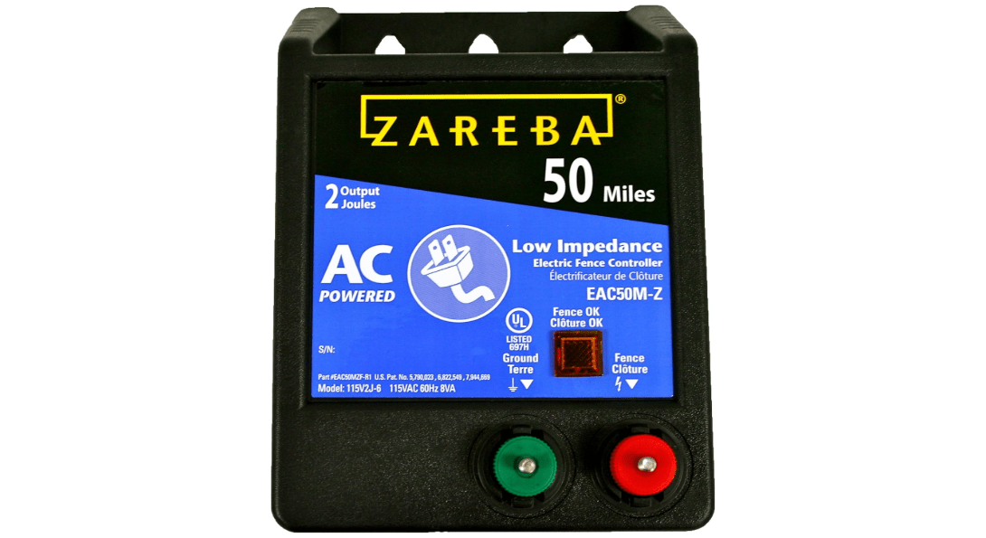 Zareba EAC50M-Z AC-Powered Low-Impendence Electric Fence Charger - 50 Mile Electric Fence Energizer, Contain Animals and Keep Out Predators 