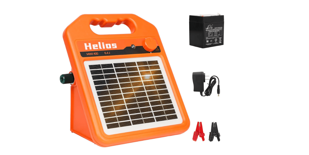 MINI400 30 Miles Solar Electric Fence Charger, 0.4 Joule Solar Electric Fence for Livestock, Horses, Cattle Sheep, Solar Fence Charger with Day or Night Mode, Easy Installation 