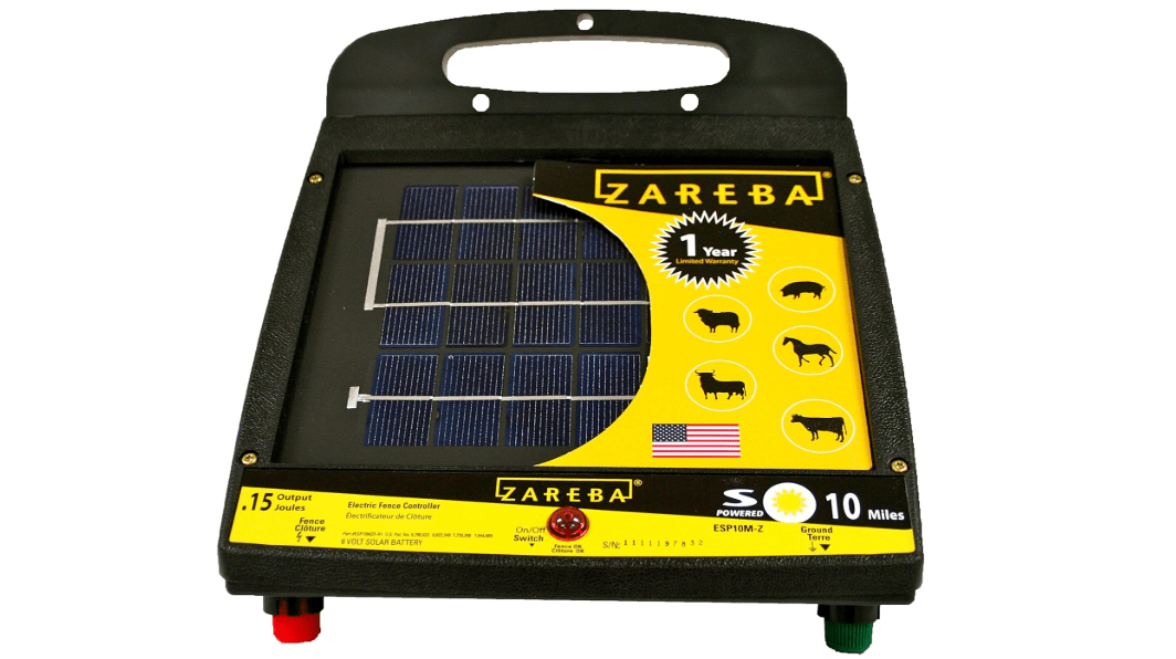 Zareba ESP10M-Z Solar Powered Low Impedance Electric Fence Charger - 10 Mile Solar Powered Electric Fence Energizer, Contain Animals and Keep Out Predators, Yellow/Black 