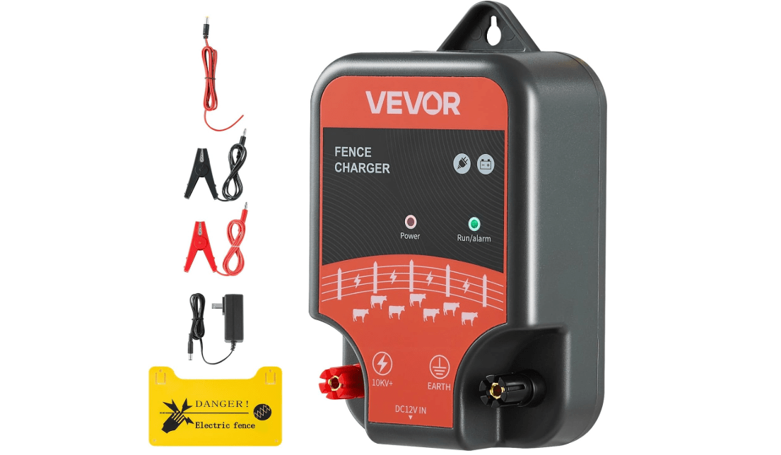 VEVOR Electric Fence Charger, 10kV 2J, AC DC Electric Fence Energizer with LED Indicator, 1.86 Miles Range, Powerful Plug-in Fences Charger, Prevents Wild Animals Intrusion for Livestock Poultry 