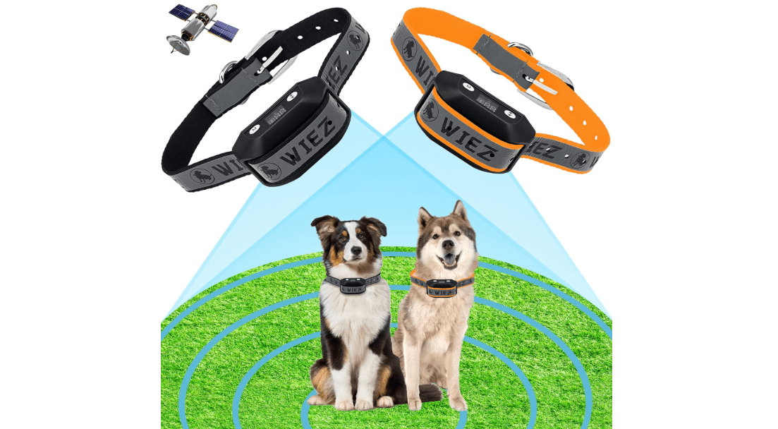 WIEZ GPS Wireless Dog Fence, Electric Dog Fence for Outdoor, Range 65-3281ft, Adjustable Warning Strength, Rechargeable, Pet Containment System, Harmless and Suitable for Most of Dogs(2 Collars)
