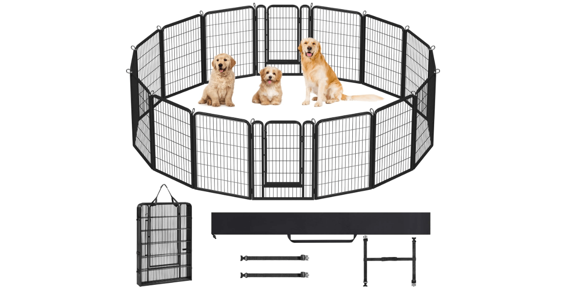 Yaheetech Metal Dog Playpen Outdoor, 40" Height Foldable 16 Panels Indoor Exercise Pen with Easy-Carry Straps&Stakes Storage Bag for Large/Medium/Small Dogs Animals Pets for RV Camping Yard Gate
