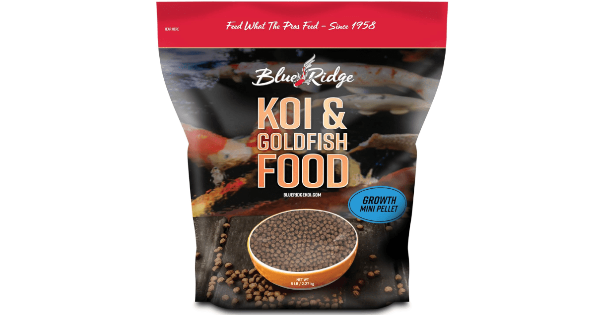 Blue Ridge Koi Fish Food 5lb - Koi Food Mini Growth Formula, Goldfish Food, Premium Fish Food for Ponds, Ponds Fish Food, Floating Pond Pellets
