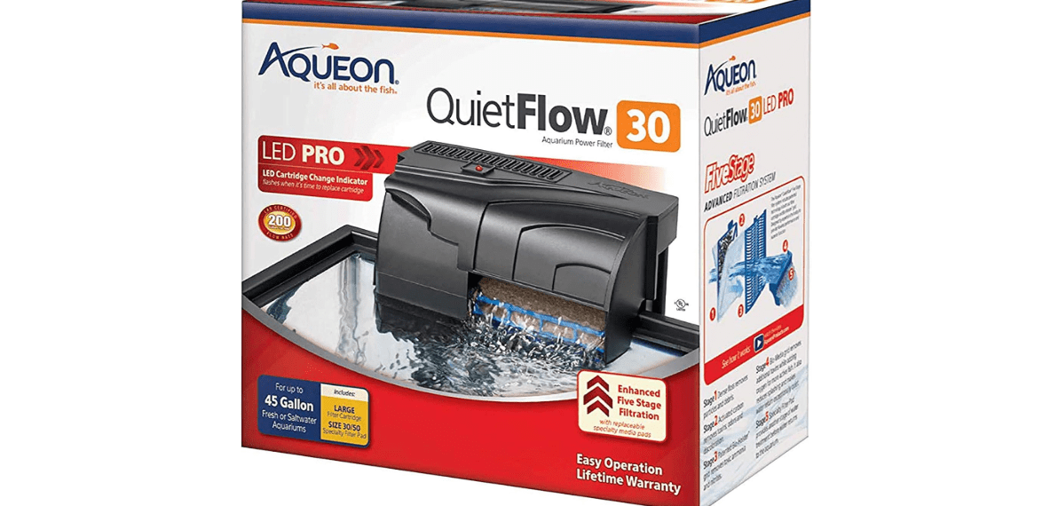 Aqueon QuietFlow 30 LED PRO Aquarium Fish Tank Power Filter For Up To 45 Gallon Aquariums
