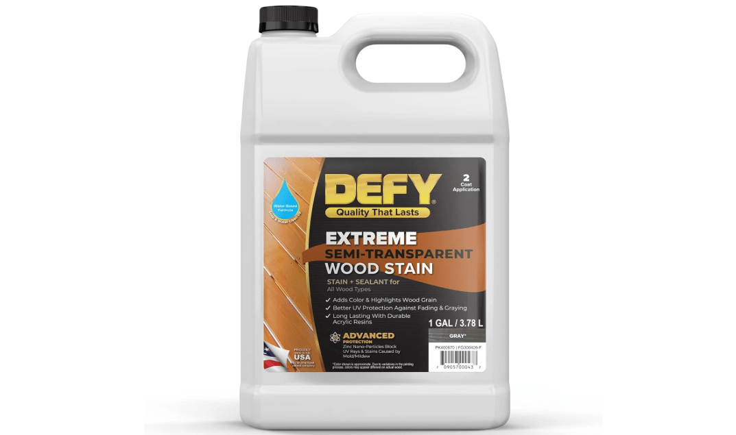 DEFY Extreme Semi-Transparent Outdoor Wood Stain and Sealer in One, Gray, 1 Gallon - Fence Stain, Deck Stain and Sealer for All Wood Types