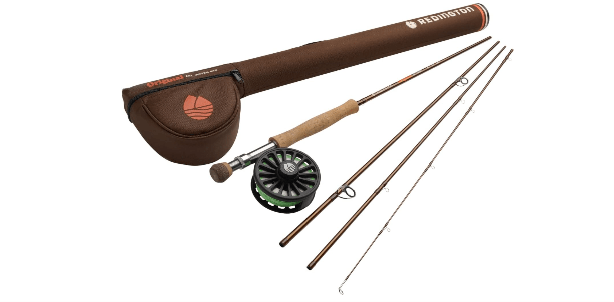 Redington Original Fly Fishing Rod and Reel Combo Kit – 9’ 4-Piece Medium Action Rod, Crosswater Reel, Rio Fly Line, Leader, and Travel Case – Freshwater & All Water Options
