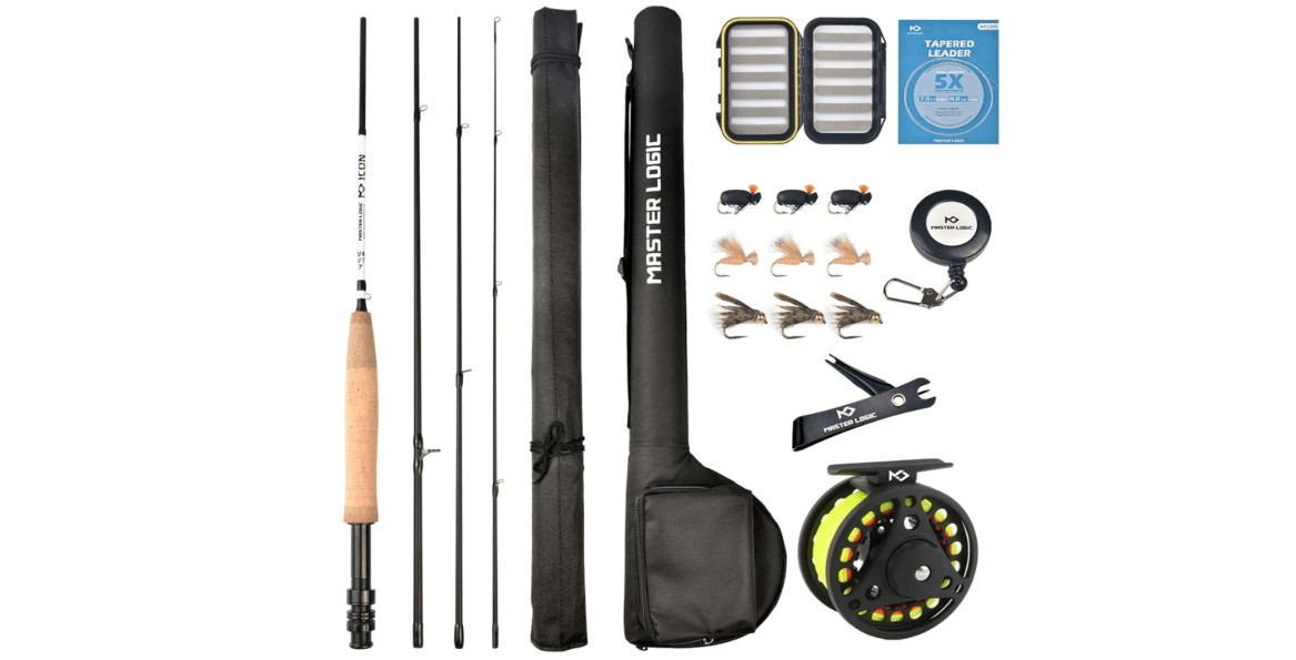 Fly Fishing Rod and Reel Combo Starter Kit, Graphite Fly Rod with Cork Handle, Die Cast Aluminum Reel, Fly Box Case & Fishing Flies and Carrying Case and Accessories
