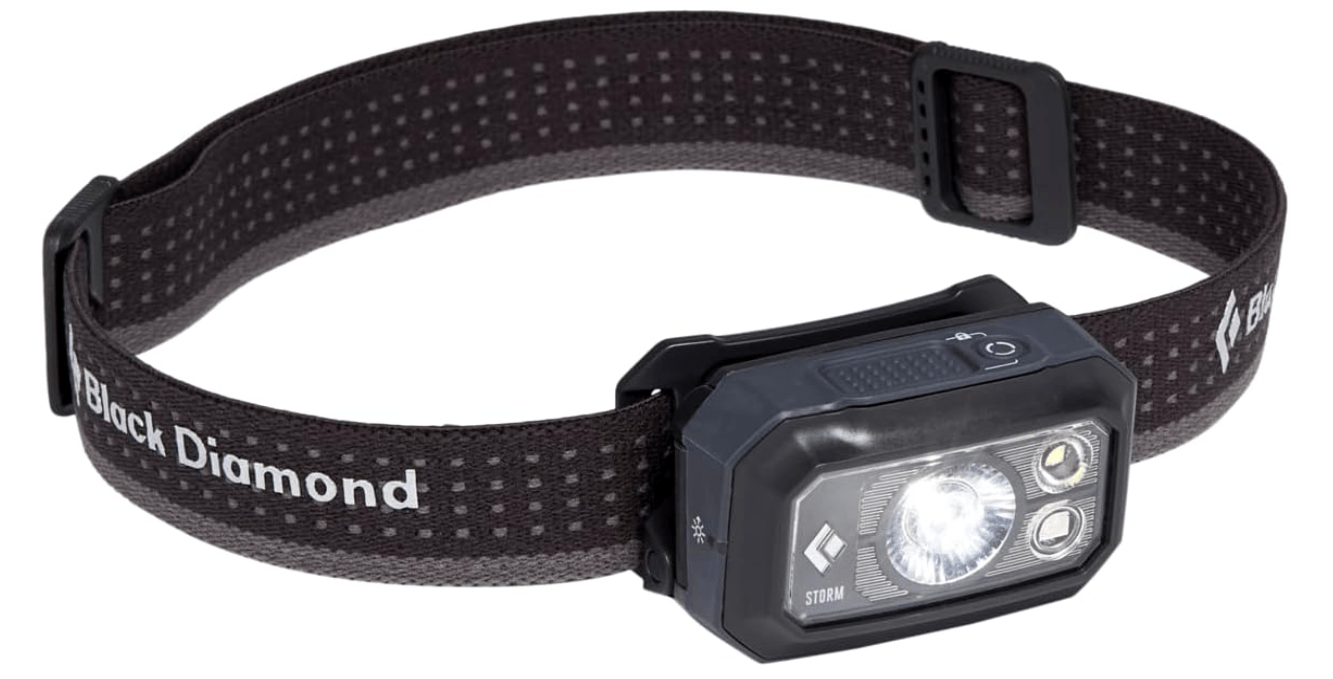 BLACK DIAMOND Storm 400 LED Headlamp, Waterproof and Dimmable Battery Powered Headlamp for Camping, Hiking, Hunting, Fishing, Work with Red Light Headlamp Mode, Graphite