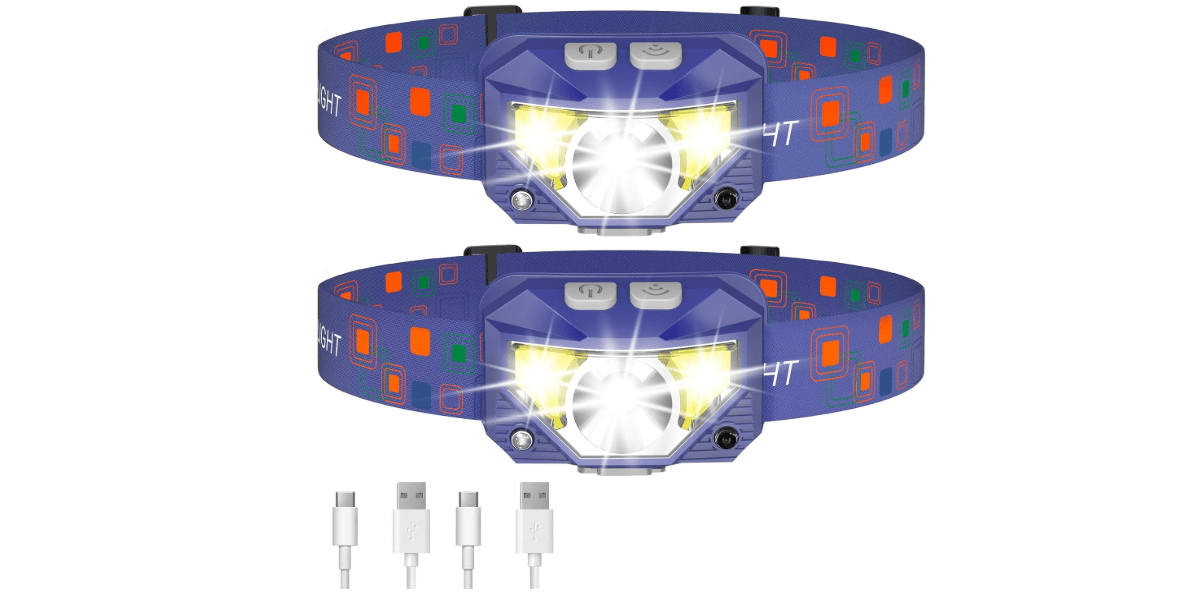 LHKNL Headlamp Flashlight, Lumen Ultra-Bright LED Rechargeable Headlight with White Red Light,2-Pack Waterproof Motion Sensor Head Lamp,8 Modes for Outdoor Camping Running Fishing- Blue
