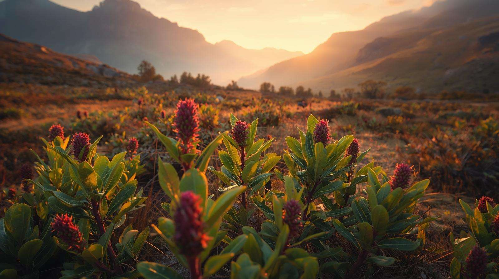 Close-up of bog myrtle plants in the Scottish Highlands for natural midge repellent.