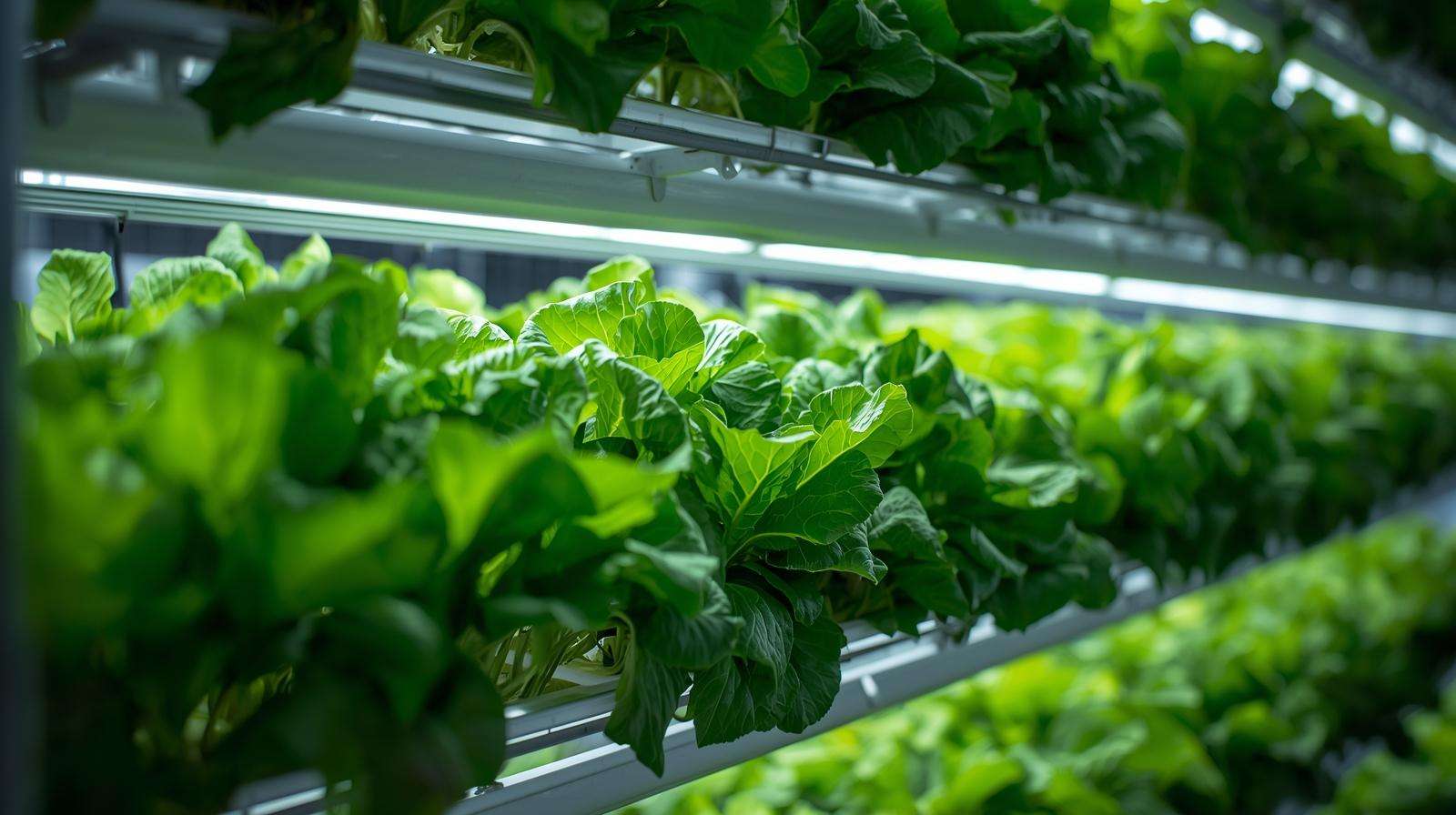 Vertical farming setup with smart sensors irrigating Black Seeded Simpson lettuce