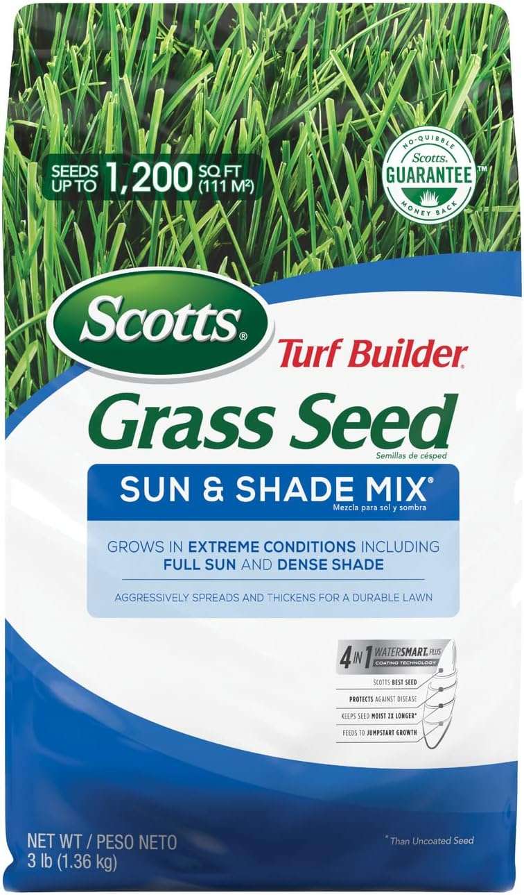 Scotts Turf Builder Grass Seed Sun & Shade Mix, Grows in Extreme Conditions & Spreads for a Durable Lawn, 3 lbs.