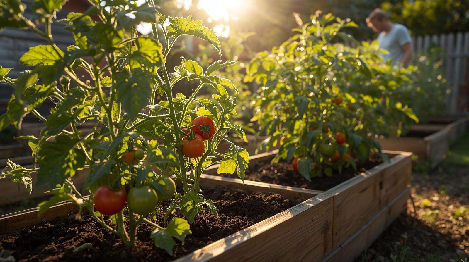 Lush tomatoes and cucumbers in containers with Pro Mix Soil, showcasing soil mix for plants in a vibrant potting mix gardening scene.