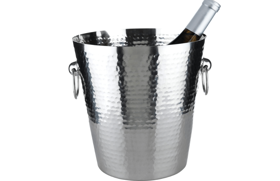 Viski Hammered Metal Ice Bucket, Stainless Steel Beverage Drink Tub With Handles, Champagne, Wine, Beer and Cocktail Chiller, 5.35 Gallons, Silver 