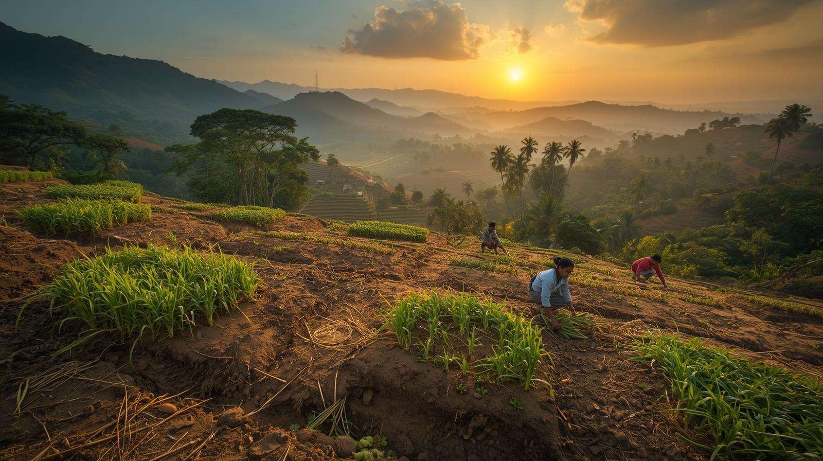 Ancient indigenous mulching in organic farming practices for sustainable soil health and erosion control.