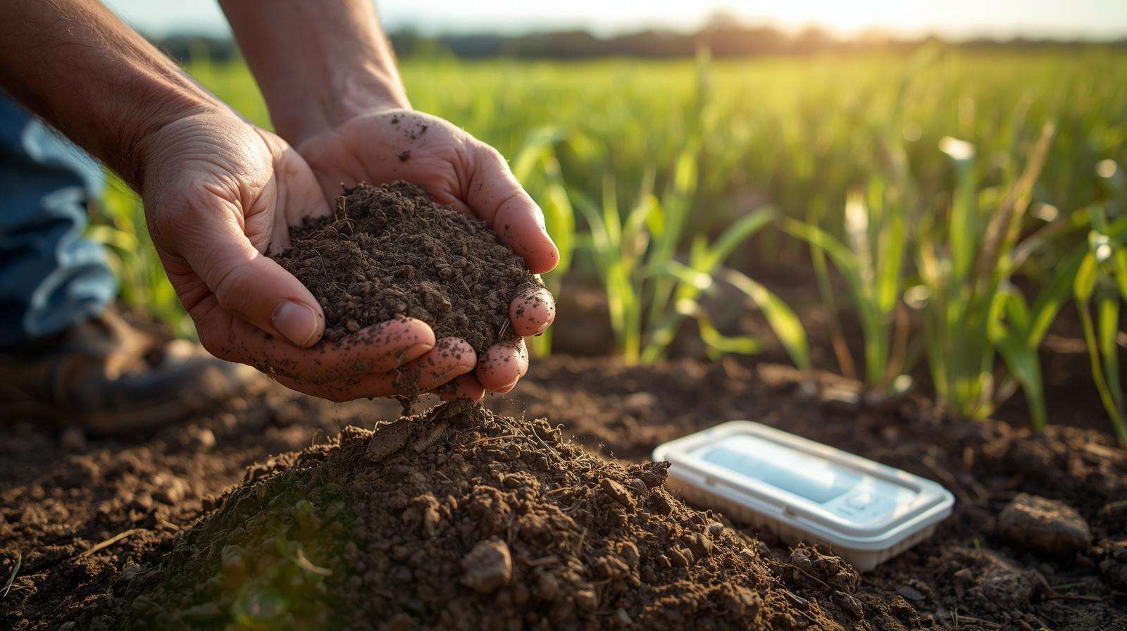 Farmer examining loamy topsoil quality for top soil delivery, ensuring nutrient-rich soil for crop growth.