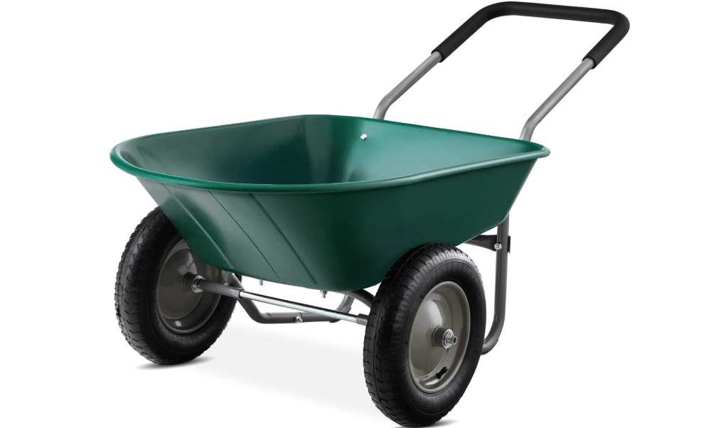 Best Choice Products Dual-Wheel Home Utility Yard Wheelbarrow Garden Cart w/Built-in Stand for Lawn, Gardening, Construction - Green
