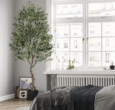 VIAGDO Artificial Olive Tree 6.2ft Tall Fake Potted Olive Silk Tree with Planter Large Faux Olive Branches and Fruits Artificial Tree for Home Office Living Room Decor Indoor, 1728 Leaves