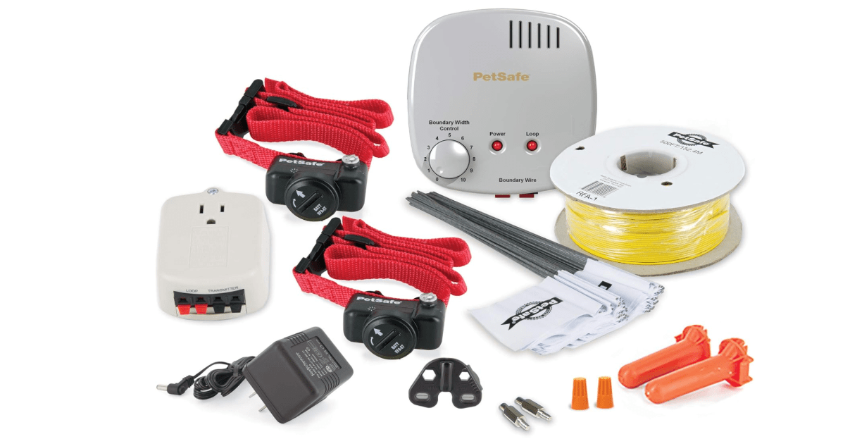 PetSafe 2-Dog Basic In-Ground Fence System - Easy Install Electric Pet Barrier with Visual Cue Boundary Flags, 2 Waterproof Collars & Indoor Transmitter - Long-Lasting Training System