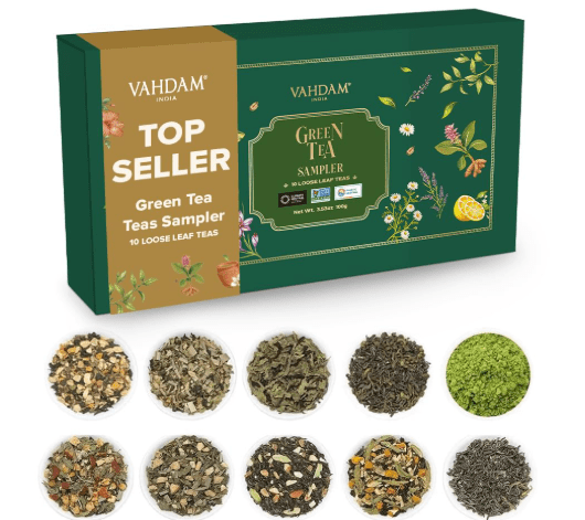 VAHDAM, Assorted Green Tea Loose Leaf Tea Gift Set (10 Flavors) Gift Ideas for Women & Men | Exotic Himalayan Green Tea Blends | Resealable Ziplock Pouch | Gifts for Him/Her