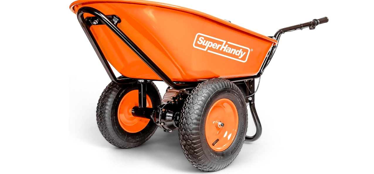 SuperHandy Electric Wheelbarrow – 48V 4Ah Li-Ion Battery, 330 lbs (150 kg) Capacity, 3 Cu.Ft. Steel Powder Coated Tub, Material & Debris Hauler Utility Cart 