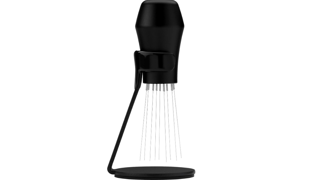 Normcore WDT Distribution Tool with Stand V3-9 Prong Needle Espresso Stirrer - 18 Needles 0.25mm / 0.3mm Thick Spring Wires - Weiss Distribution Technique - Anodized Aluminum Handle
