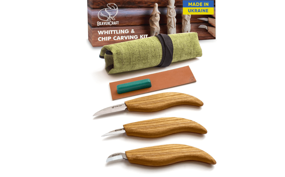 BeaverCraft Wood Carving Knife Kit S15 Whittling Kit for Beginners, Kids - Wood Carving Tools Set with Detail Chip Knife Sloyd Whittling Knives & Leather Strop, Polishing Compound and Tutorials 