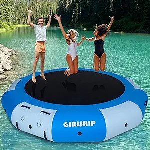 Inflatable Water Trampoline, 8/10/12FT Floating Lake Trampoline for Adults Portable Bounce Swim Platform for Lake, Pools Rope Ladder(NO Pump)