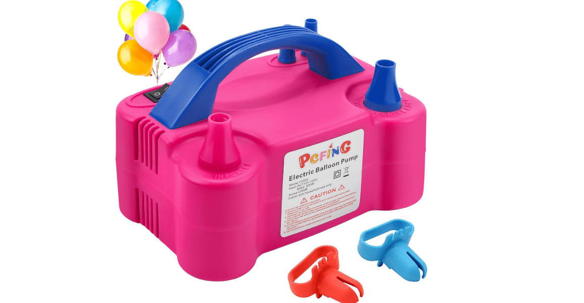 PCFING Balloon Pump Electric, Portable Balloons Inflator Blower Machine with Balloon Tie Tool & Dual Nozzle
