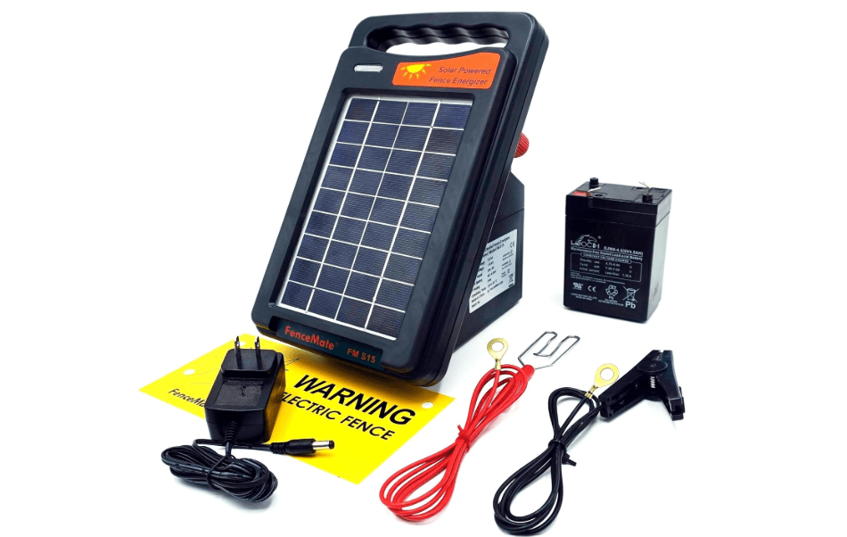 FenceMate Solar Fence Charger Output 0.2J up to 8 Miles, Portable Energizer for Containment of Poultry or Pet, Seasonal Grazing of Livestock with Temporary Fence, Netting at Paddock, Backyard, Camp