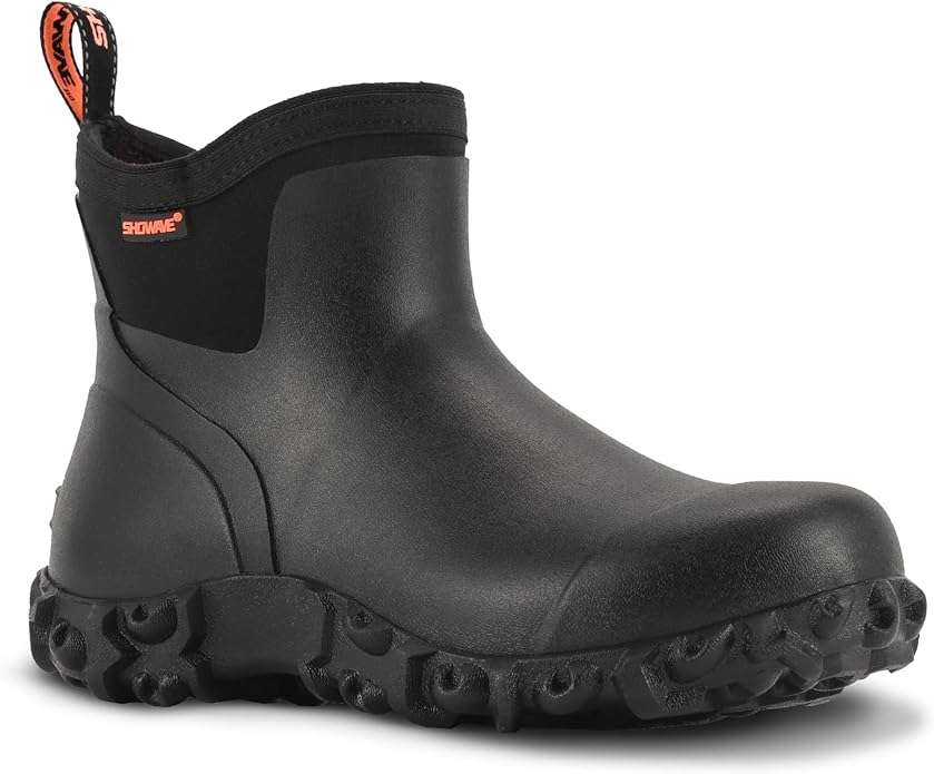 Showave Men's Ankle Rain Boots Waterproof Rubber Garden Boots Durable Slip on Rain Shoes for Outdoor Mud Yard Chore