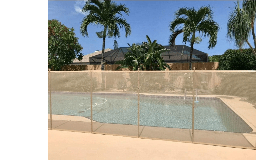 XtremepowerUS 4' x 12' feet Swimming Pool Fence See-Thru Pool Fence 4-Section Removable Child Safety Fence Barrier Pool, Beige