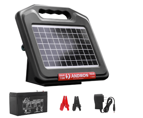 S1000 1 Joule Solar Fence Charger, 40 Miles Solar Electric Fence Charger for Livestock, Horses, Cattle Sheep, Portable and Super Tough