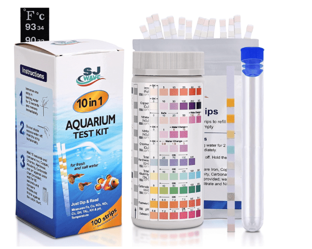 10 in 1 - Aquarium Test Strips | 100 Fast & Accurate Strips | Fish Tank Aquariums Water Test Kit & ebook | Aquarium Thermometer | Fish Tank Water Testing Kit for Fresh & Saltwater | Versatile Usage
