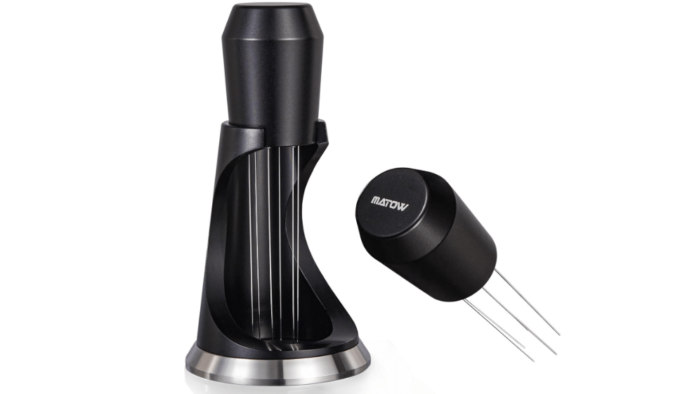WDT Espresso Distribution Tool, MATOW 6 Prongs Coffee Needle Distribution Tool with Stand - Needle Espresso Distribution Stirrer - 0.4mm Thick Wires - Anodized Aluminum Handle and Stand

