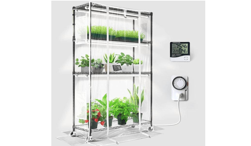 Barrina CX5Z Indoor Greenhouse with Grow Light, 6PCS 30W per Light Full Spectrum T8 Plant Lights, 4-Tier Portable Metal Plant Stand Tent and Thermometer for Seed Starting, 35.4x13.8x59IN 