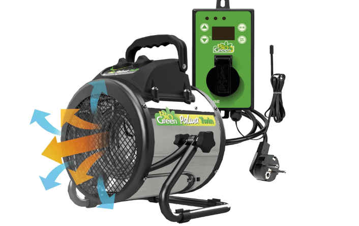 BioGreen Electric Greenhouse Heater & Fan with Digital Thermostat PALMA | 1500 Watts | 5800 ft³/h Air Circulation -58 to 210.2°F | Stainless Steel | Spraywater Proof